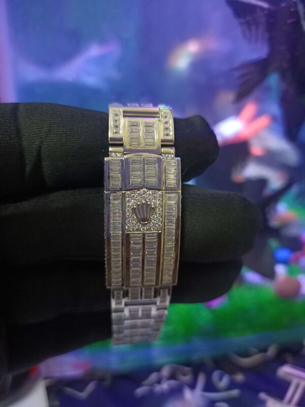 Rolex Datejust Full Iced Out Moissanite Diamond Watch, Baguette And Round VVS Moissanite Diamond Wrist Watch For Men, White & Yellow Gold Plated Men Diamond Watch