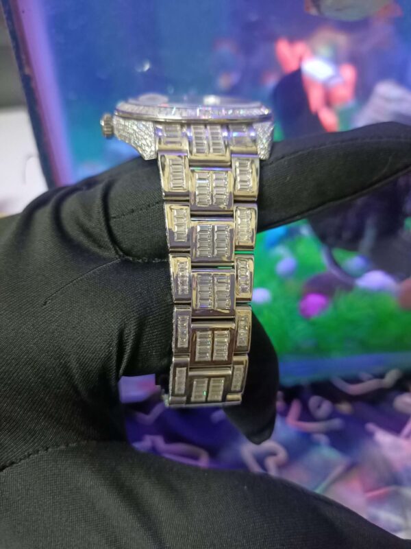 Rolex Datejust Full Iced Out Moissanite Diamond Watch, Baguette And Round VVS Moissanite Diamond Wrist Watch For Men, White & Yellow Gold Plated Men Diamond Watch