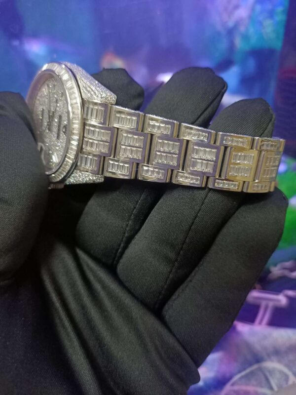 Rolex Datejust Full Iced Out Moissanite Diamond Watch, Baguette And Round VVS Moissanite Diamond Wrist Watch For Men, White & Yellow Gold Plated Men Diamond Watch