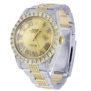 Rolex Datejust Round VVS Diamond Men Watch, Gold 40mm Dial Yellow & White Gold 2 Tone Plated Stainless Steel Men Watch For Gift, Fully Iced Out Birthday Gift Watch For Him