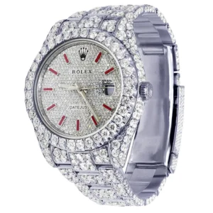 Rolex Datejust VVS Diamond Men Watch, White 40mm Dial White Gold Plated Stainless Steel Men Watch For Gift, Fully Iced Out Birthday Gift Watch For Him