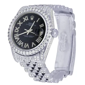 Rolex Datejust Jubilee VVS Diamond Men Watch, Black 40mm Dial White Gold Plated Stainless Steel Men Watch For Gift, Fully Iced Out Birthday Gift Watch For Him