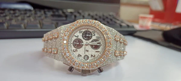 Audemars Piguet Full Iced Out VVS Diamond Men Watch, Stainless Steel All Chronograph Working 2 Tone Gold Plated 42mm Men Watch