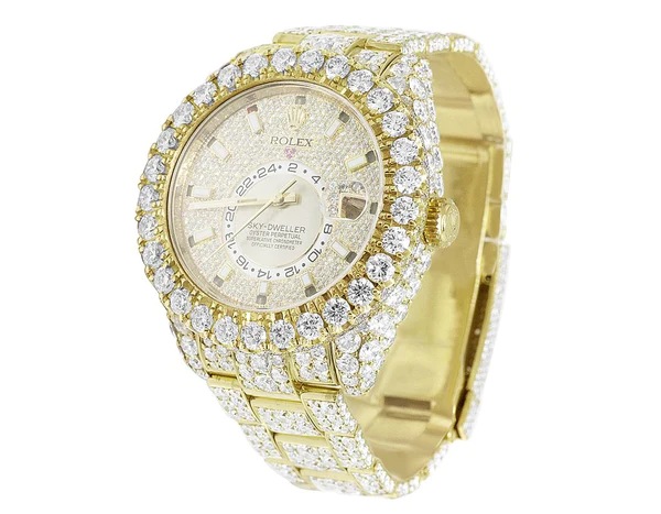 1_1496913b-dcaf-452f-980d-cf1901d49301_600x600 Rolex Sky Dweller Round Moissanite Diamond Men Watch, Yellow 42mm Dial Yellow Gold Plated Stainless Steel Men Watch For Gift, Fully Iced Out Birthday Gift Watch For Him