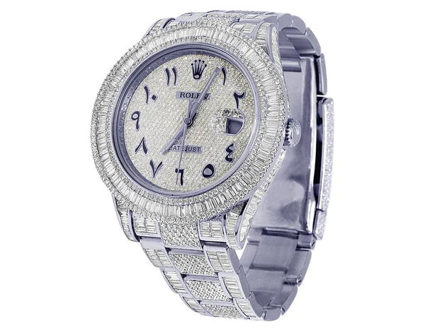 1_171c593d-9147-4d51-a801-28ba340a00d0_600x600 Rolex Datejust Baguette & Round VVS Diamond Men Watch, White 40mm Dial White Gold Plated Stainless Steel Men Watch For Gift, Fully Iced Out Arabic Birthday Gift Watch For Him