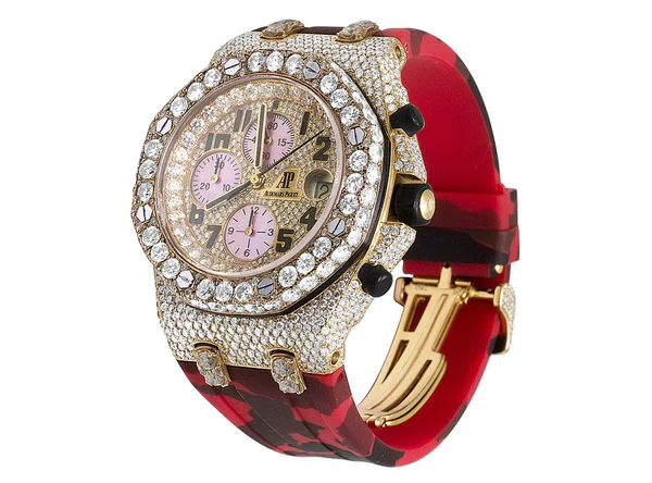 Audemars Piguet Full Iced Out VVS Diamond Men Watch, Red Army Silicon Band All Chronology Working 42mm Men Watch