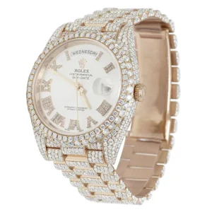 Rolex Jubilee Datejust Round VVS Diamond Men Watch, White 36mm Dial Rose Gold Plated Stainless Steel Men Watch For Gift, Fully Iced Out Birthday Gift Watch For Him