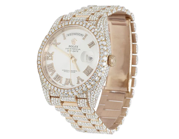 Rolex Jubilee Datejust Round VVS Diamond Men Watch, White 36mm Dial Rose Gold Plated Stainless Steel Men Watch For Gift, Fully Iced Out Birthday Gift Watch For Him