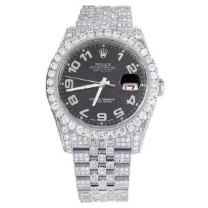 Rolex Datejust Jubilee VVS Diamond Men Watch, Black 36mm Dial White Gold Plated Stainless Steel Men Watch For Gift, Fully Iced Out Birthday Gift Watch For Him