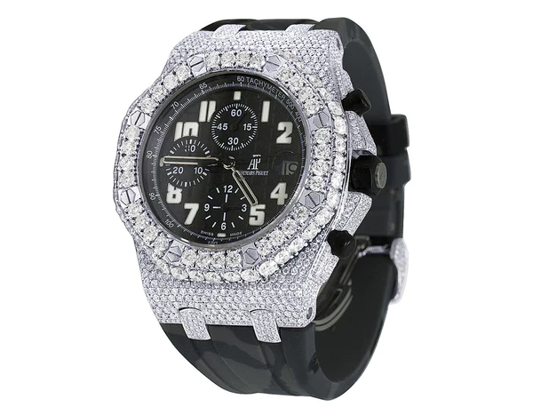 Audemars Piguet Full Iced Out VVS Diamond Men Watch, Silicon Army Band All Chronology Working 42mm Men Watch