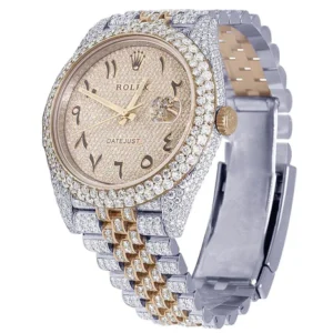 Rolex Jubilee Datejust Round VVS Diamond Men Watch, Rose 40mm Dial Rose & White Gold 2 Tone Plated Stainless Steel Men Watch For Gift, Fully Iced Out Arabic Birthday Gift Watch For Him