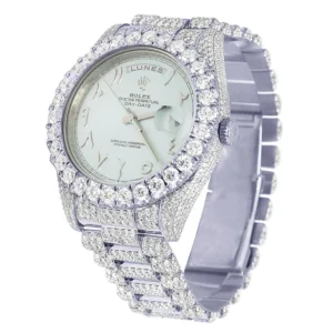 Rolex Jubilee Datejust Round VVS Diamond Men Watch, Aqua 36mm Dial White Gold Plated Stainless Steel Men Watch For Gift, Fully Iced Out Arabic Birthday Gift Watch For Him