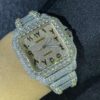 Cartier Santos VVS Diamond Iced Out Men Watch, Stainless Steel 2 Tone Gold Plated Men Watch For Birthday Gift