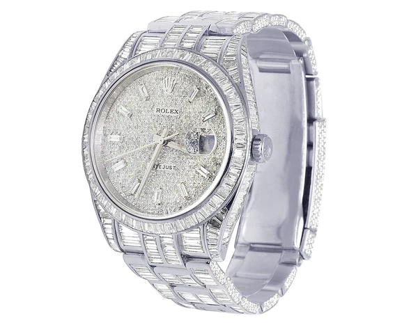 1_42a1f3e5-f718-4470-abf1-e0a33c4c1092_600x600 Rolex Datejust Baguette & Round VVS Diamond Men Watch, White 40mm Dial White Gold Plated Stainless Steel Men Watch For Gift, Fully Iced Out Birthday Gift Watch For Him