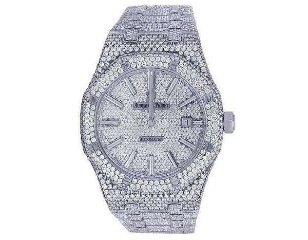 Audemars Piguet Full Iced Out VVS Diamond Men Watch, Stainless Steel White Gold 42mm Men Watch