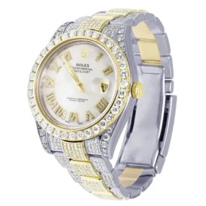 Rolex Datejust Round VVS Diamond Men Watch, Gold 40mm Dial Yellow & White Gold 2 Tone Plated Stainless Steel Men Watch For Gift, Fully Iced Out Birthday Gift Watch For Him