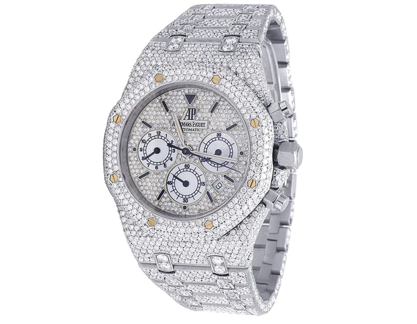 Audemars Piguet Full Iced Out VVS Diamond Men Watch, Stainless Steel White Gold Plated All Chronograph Working 42mm Men Watch