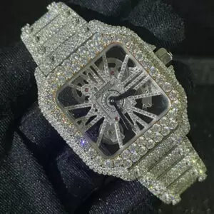 1_5b53a2d7-fb19-46bc-a81c-e9ff6aec6a90_600x600 Cartier Santos Skeleton VVS Moissanite Diamond Men Watch, Stainless Steel White & Rose Gold Plated Men Watch For Birthday Gift