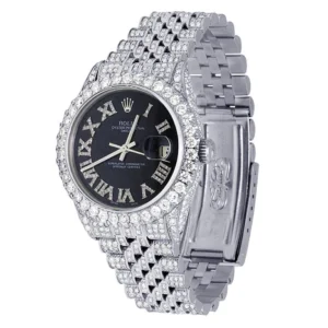 Rolex Datejust Jubilee VVS Diamond Men Watch, Black 36mm Dial White Gold Plated Stainless Steel Men Watch For Gift, Fully Iced Out Birthday Gift Watch For Him