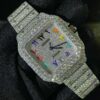 Cartier Santos VVS Diamond Men Watch, Stainless Steel White Gold Plated Arabic Men Watch For Birthday Gift