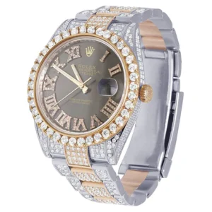 Rolex Datejust Round VVS Diamond Men Watch, Champagne 40mm Dial Rose & White Gold 2 Tone Plated Stainless Steel Men Watch For Gift, Fully Iced Out Birthday Gift Watch For Him
