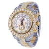 Rolex Yatch Master Round VVS Diamond Iced Out Men Watch, White 42mm Dial Yellow & White Gold 2 Tone Plated Stainless Steel Men Watch For Gift, Fully Iced Out Birthday Gift Watch For Him
