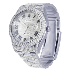 Rolex Datejust VVS Diamond Men Watch, Black 40mm Dial White Gold Plated Stainless Steel Men Watch For Gift, Fully Iced Out Birthday Gift Watch For Him