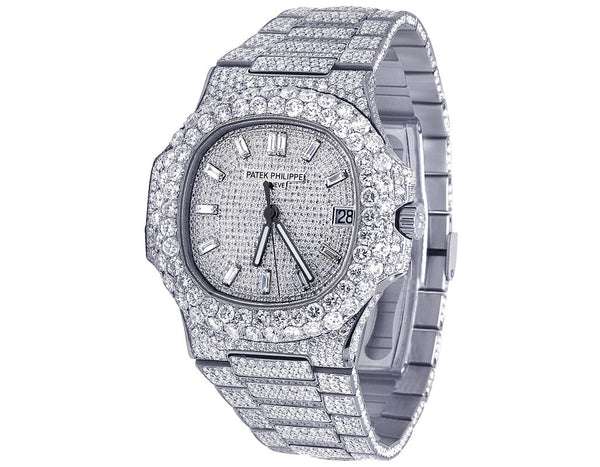 Patek Philippe Round VVS Diamond Men Automatic Watch, Rose Gold Plated Men Watch For Birthday Gift