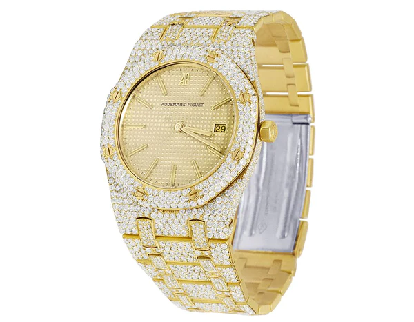 Audemars Piguet Full Iced Out VVS Diamond Men Watch, Stainless Steel Yellow Gold Plated 42mm Men Watch