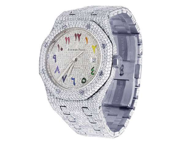 ,,,Audemars Piguet Full Iced Out VVS Diamond Men Watch, Stainless Steel White Gold Plated Arabic Font 42mm Men Watch