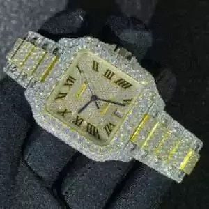 1_84139fec-e3fe-40fe-81d7-33141b50c476_600x600 Cartier Santos VVS Moissanite Diamond Iced Out Men Watch, Stainless Steel 2 Tone Gold Plated Men Watch For Birthday Gift