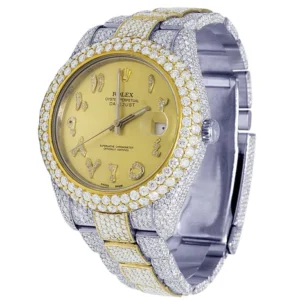 Rolex Datejust Round VVS Diamond Men Watch, 40mm Dial Yellow & White Gold 2 Tone Plated Stainless Steel Men Watch For Gift, Fully Iced Out Arabic Birthday Gift Watch For Him