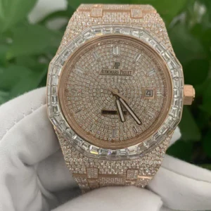 Audemars Piguet Baguette & Round VVS Diamond Full Iced Out Watch, Stainless Steel Self Winding Diamond Watch For Him, VVS Diamond Watch