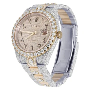 Rolex Datejust Round VVS Diamond Men Watch, Rose 40mm Dial Rose & White Gold 2 Tone Plated Stainless Steel Men Watch For Gift, Fully Iced Out Birthday Gift Watch For Him