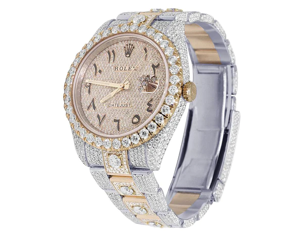 Rolex Datejust Round VVS Diamond Men Watch, Rose 40mm Dial Rose & White Gold 2 Tone Plated Stainless Steel Men Watch For Gift, Fully Iced Out Birthday Gift Watch For Him