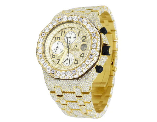 Audemars Piguet Full Iced Out VVS Diamond Men Watch, Stainless Steel Yellow Gold Plated All Chronograph Working 42mm Men Watch