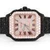 Cartier Santos Black And White VVS Diamond Men Watch, Stainless Steel Black & Rose Gold Plated Men Watch For Birthday Gift