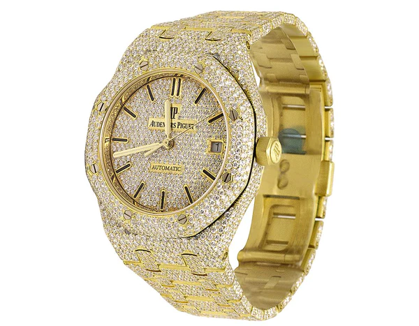 Audemars Piguet Full Iced Out VVS Diamond Men Watch, Stainless Steel Yellow Gold Plated 42mm Men Watch