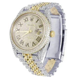 Rolex Jubilee Datejust Round VVS Diamond Men Watch, Gold 40mm Dial Yellow & White Gold 2 Tone Plated Stainless Steel Men Watch For Gift, Fully Iced Out Birthday Gift Watch For Him