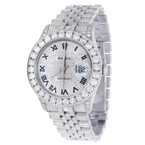 Rolex Datejust Jubilee VVS Diamond Men Watch, White 36mm Dial White Gold Plated Stainless Steel Men Watch For Gift, Fully Iced Out Birthday Gift Watch For Him