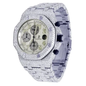 Audemars Piguet Full Iced Out VVS Diamond Men Watch, Stainless Steel All Chronograph Working White Gold Plated 42mm Men Watch