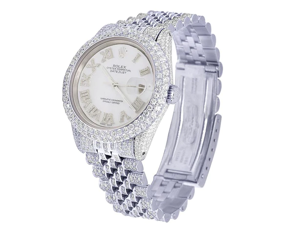 Rolex Datejust Jubilee VVS Diamond Men Watch, 40mm White Gold Plated Stainless Steel Men Watch For Gift, Birthday Gift Watch For Him