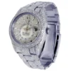 Rolex Sky Dweller Round VVS Diamond Men Watch, 42mm Dial White Gold Plated Stainless Steel Men Watch For Gift, Fully Iced Out Birthday Gift Watch For Him