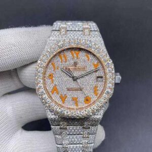 Audemars Piguet Full Iced Out VVS Diamond Men Watch, Stainless Steel 2 Tone Gold Plated Arabic Font 42mm Men Watch