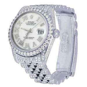 Rolex Datejust Jubilee VVS Diamond Men Watch, White 40mm Dial White Gold Plated Stainless Steel Men Watch For Gift, Fully Iced Out Birthday Gift Watch For Him