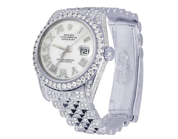 Rolex Datejust Jubilee VVS Diamond Men Watch, White 40mm Dial White Gold Plated Stainless Steel Men Watch For Gift, Fully Iced Out Birthday Gift Watch For Him