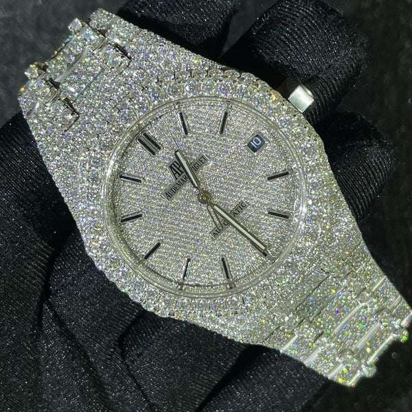 Audemars Piguet Full Iced Out VVS Diamond Men Watch, Stainless Steel White Gold 42mm Men Watch
