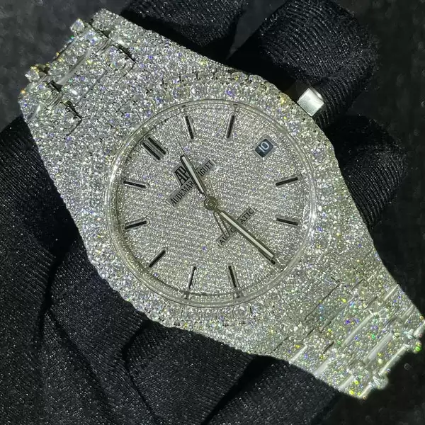 Audemars Piguet Full Iced Out VVS Moissanite Diamond Men Watch, Stainless Steel White Gold 42mm Men Watch
