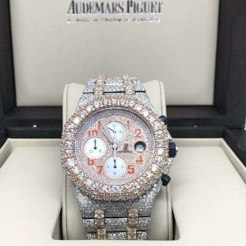 Audemars Piguet Full Iced Out VVS Diamond Men Watch, Stainless Steel All Chronograph Working 2 Tone Gold Plated 42mm Men Watch