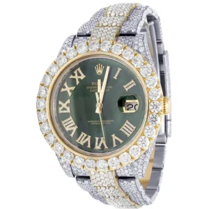 Rolex Datejust Presidential VVS Diamond Men Watch, Green 41mm Dial White Gold Plated Stainless Steel Men Watch For Gift, Fully Iced Out Birthday Gift Watch For Him